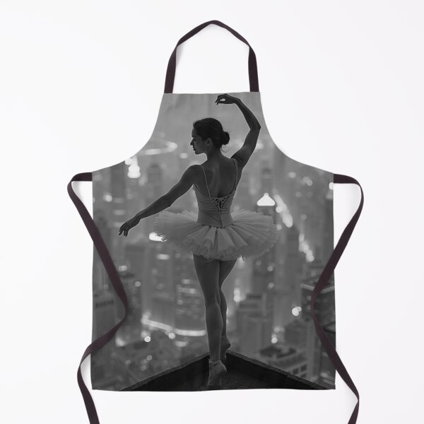 Item preview, Belladonna, ballerina on top of the world girl power beautiful skyline city lights portrait black and white photograph art print designed and sold by Astrid Arkhangelsky.