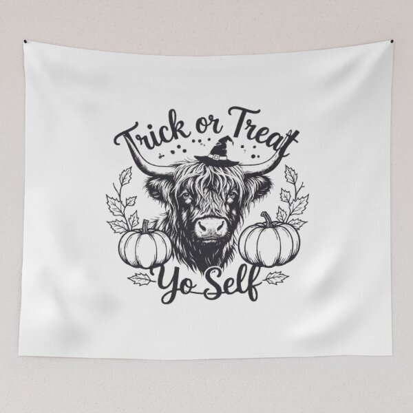 Item preview, Highland Cow Halloween T-Shirt | Trick or Treat Yo Self | Minimal Line Art Fall Graphic Tee 2026 designed and sold by SKSSTYLe.