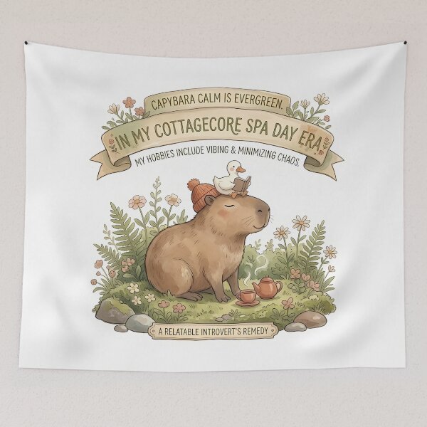 Item preview, In My Cottagecore Spa Day Era Cute Capybara Funny Introvert Quote designed and sold by Lu7u.