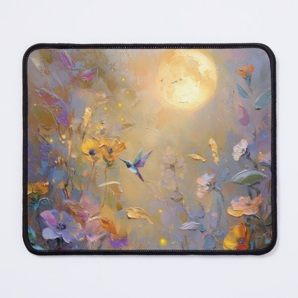 Item preview, Magical flower meadow in moonlight with hummingbird designed and sold by monchie.