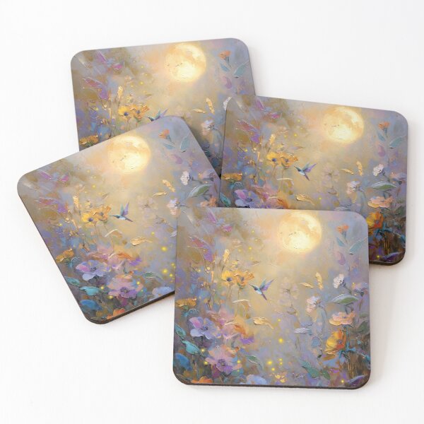 Item preview, Magical flower meadow in moonlight with hummingbird designed and sold by monchie.
