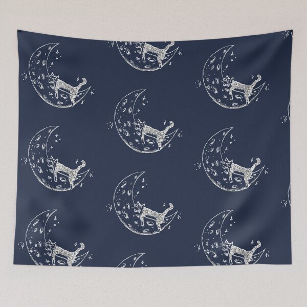 Item preview, Cat Sleeps on Moon - Whimsical Celestial Line Art Hand Drawing Light Version designed and sold by BOKEbyTC.