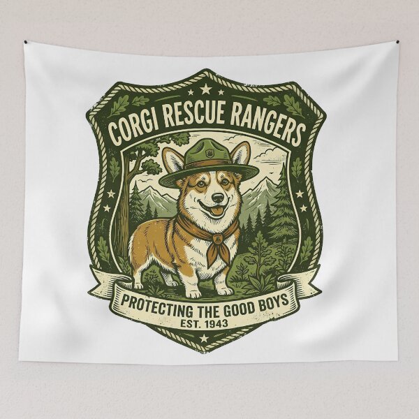 Item preview, Vintage Corgi Rescue Rangers Shirt, Retro Corgi Forest Ranger Badge Protecting Good Boys Est 1943 Tee, Unique Corgi Outdoor Gift for Dog Lovers designed and sold by Wearable Canvas...