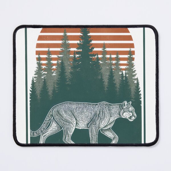 Item preview, Retro Cougar Pine Forest - Mountain Spirit Vintage Wildlife Art designed and sold by InkRebelprint.