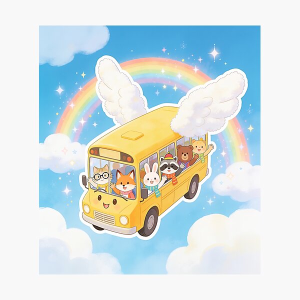 Item preview, Cute Flying School Bus with Animal Friends designed and sold by OksArtStudio.