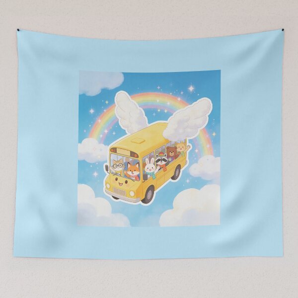 Item preview, Cute Flying School Bus with Animal Friends designed and sold by OksArtStudio.