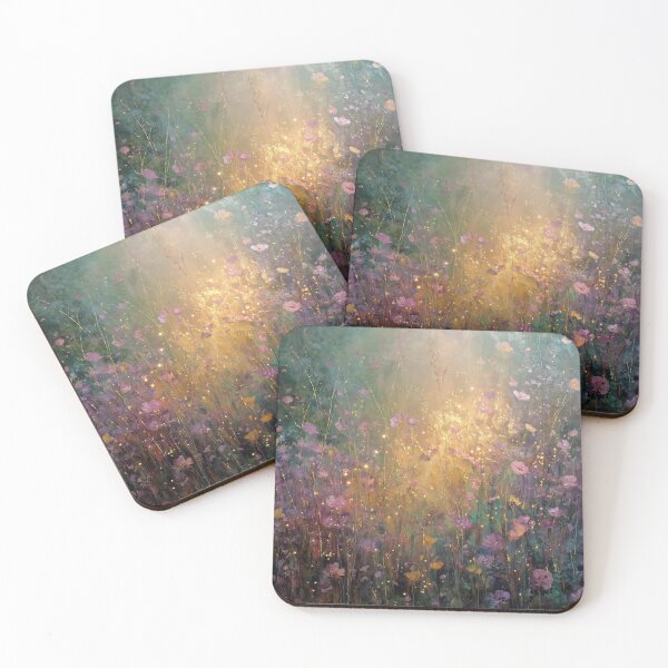 Item preview, Magical pink and purple wildflowers in oil painting style with golden accents designed and sold by monchie.