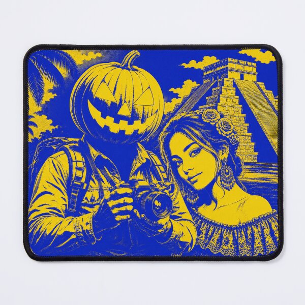 Item preview, Headless Horseman at Chichen Itza - Retro Pop Halloween Art designed and sold by TheHorsemanRidesAgain.