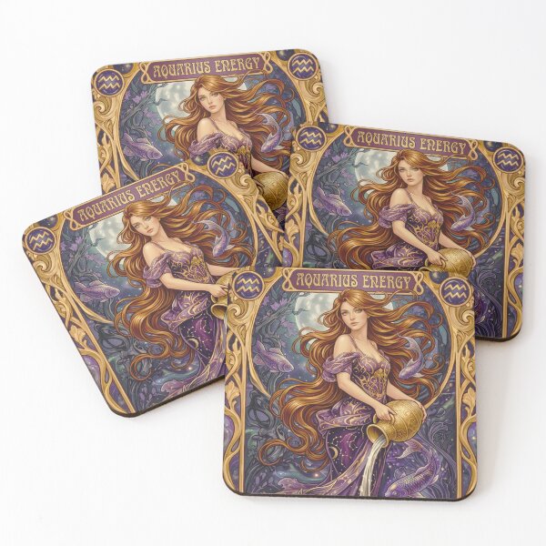Item preview, Aquarius Zodiac Anime Art Nouveau | Aquarius Astrology Celestial Design designed and sold by RSDigitalPrintDesign.