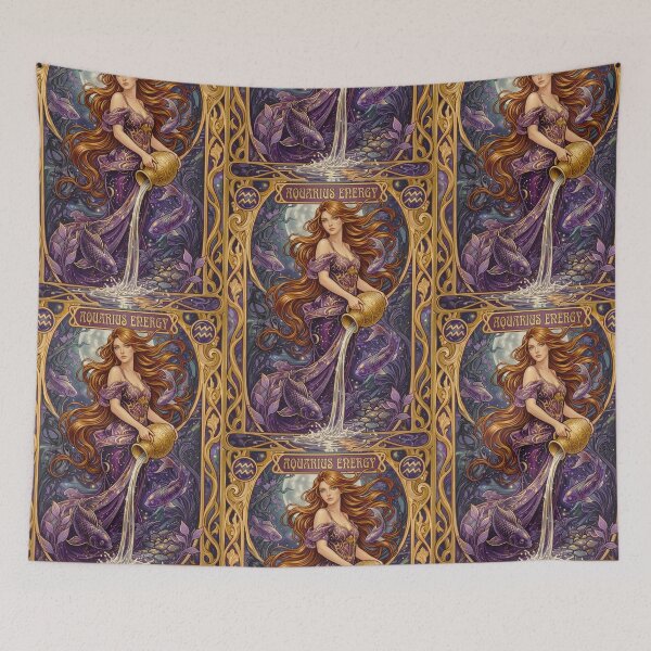 Item preview, Aquarius Zodiac Anime Art Nouveau | Aquarius Astrology Celestial Design designed and sold by RSDigitalPrintDesign.