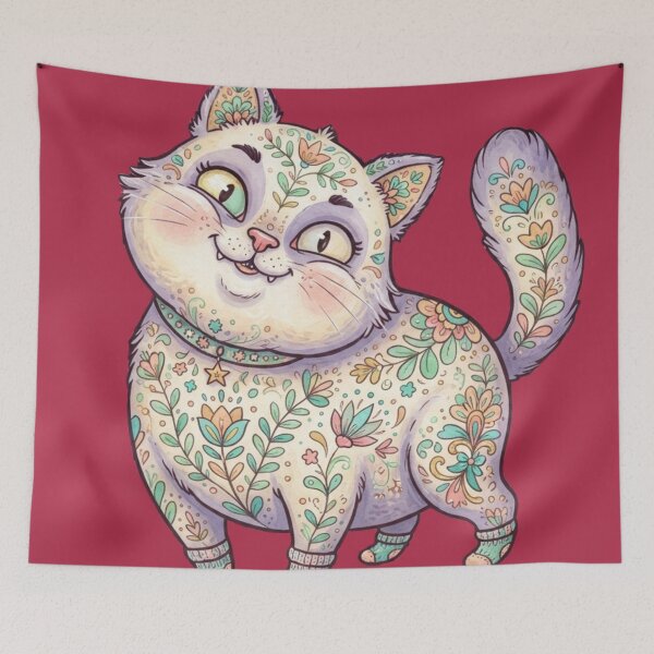 Item preview, Whimsical Floral Cat Botanical Illustration designed and sold by Iampoji.