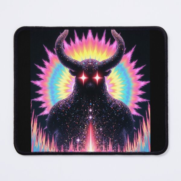 Item preview, Psychedelic Cosmic Overlord, Glowing Horned Entity with Rainbow Energy and Neon Aura designed and sold by Mike Kiev art.
