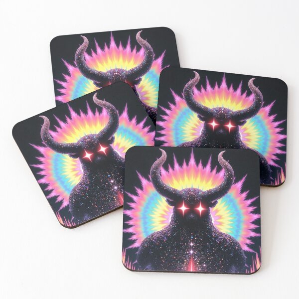 Item preview, Psychedelic Cosmic Overlord, Glowing Horned Entity with Rainbow Energy and Neon Aura designed and sold by Mike Kiev art.