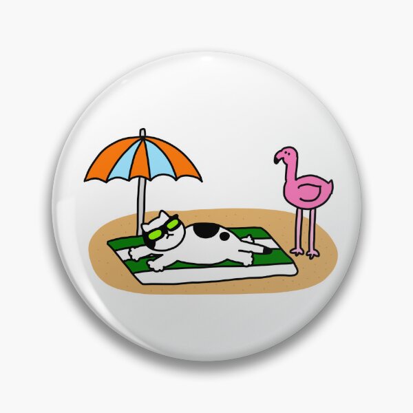Item preview, a Cat looking at pink flamingo on the beach designed and sold by superbaechoo.