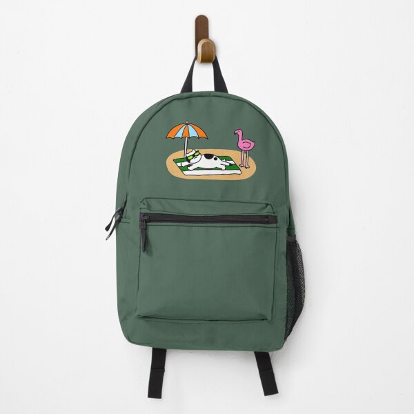 Item preview, a Cat looking at pink flamingo on the beach designed and sold by superbaechoo.