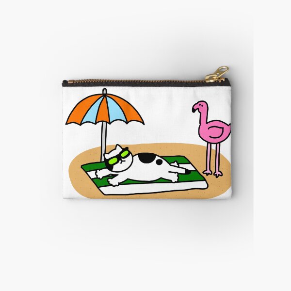 Item preview, a Cat looking at pink flamingo on the beach designed and sold by superbaechoo.