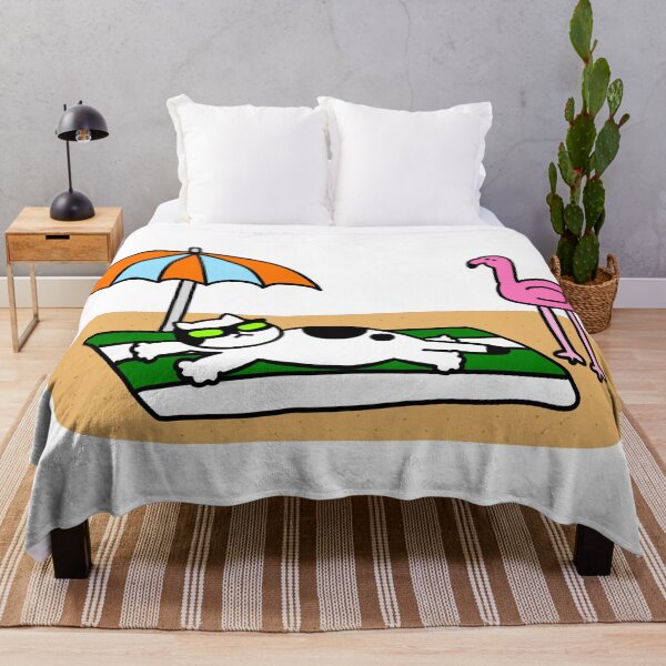 Item preview, a Cat looking at pink flamingo on the beach designed and sold by superbaechoo.