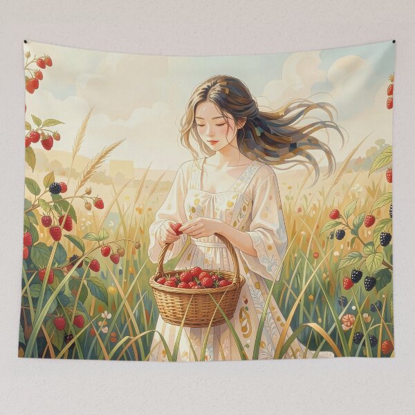 Item preview, Cottagecore Girl Picking Wild Berries designed and sold by M-Y-A-R-T-.