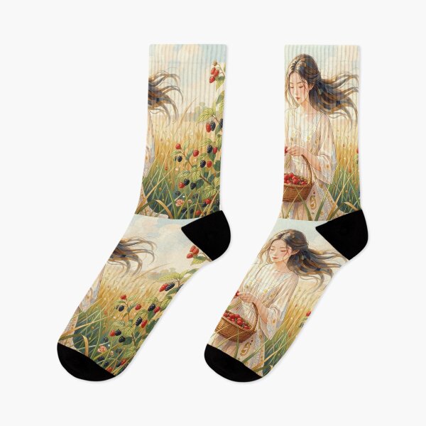 Item preview, Cottagecore Girl Picking Wild Berries designed and sold by M-Y-A-R-T-.