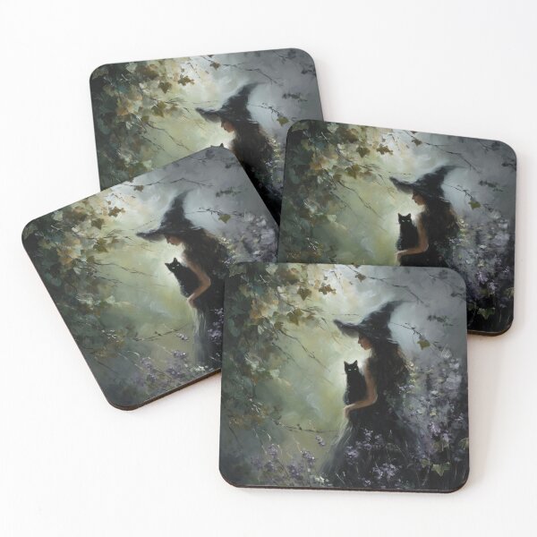 Item preview, Witch with black cat in the mystical forest designed and sold by monchie.