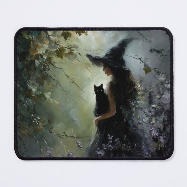 Item preview, Witch with black cat in the mystical forest designed and sold by monchie.