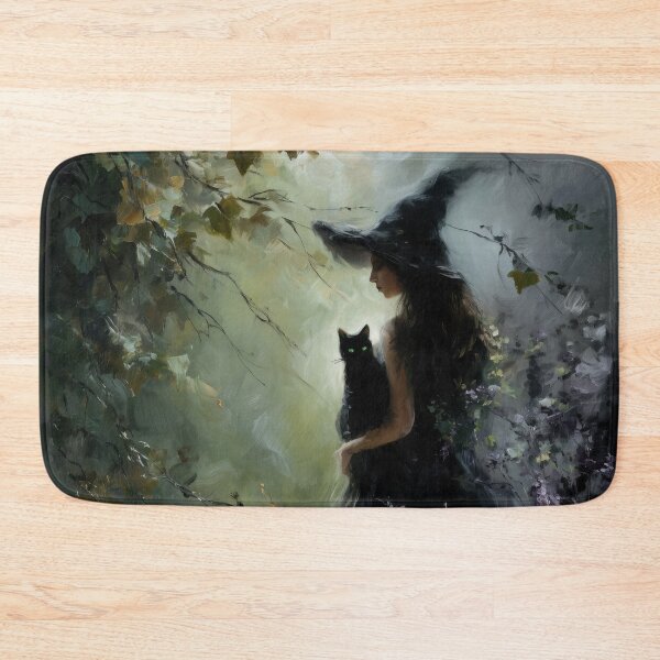 Item preview, Witch with black cat in the mystical forest designed and sold by monchie.