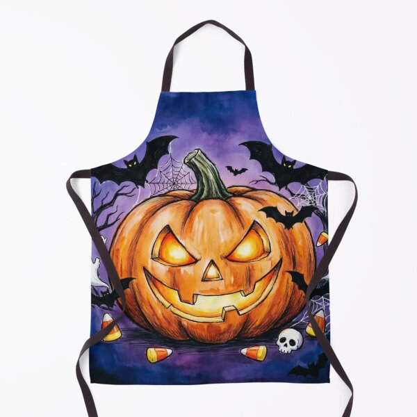 Item preview, Spooky Halloween Jack-O-Lantern Pumpkin and Bats Watercolor Art designed and sold by Nela-&-Lena.