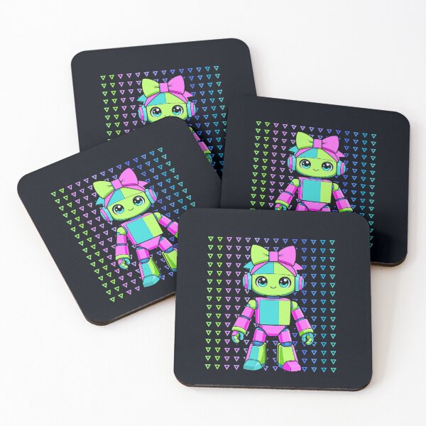 Item preview, Cute Neon Robot Girl – Kawaii Cyberpunk Bot with Bow designed and sold by Aimetoi.