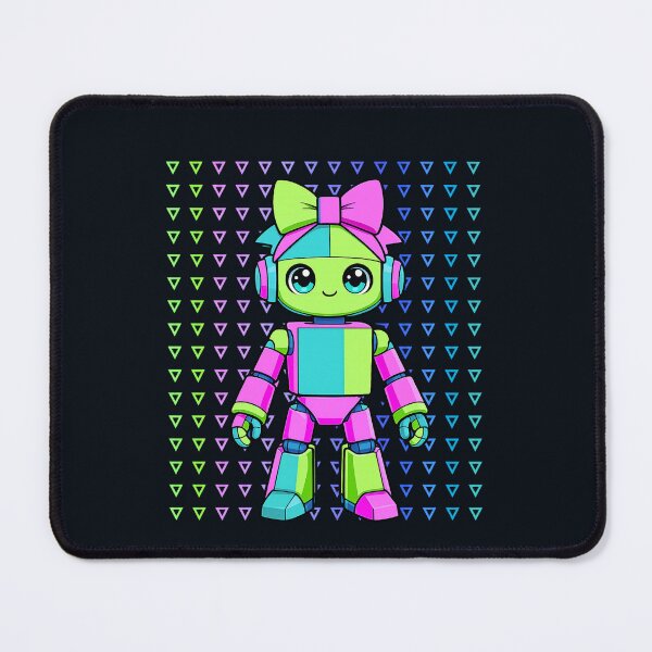 Item preview, Cute Neon Robot Girl – Kawaii Cyberpunk Bot with Bow designed and sold by Aimetoi.