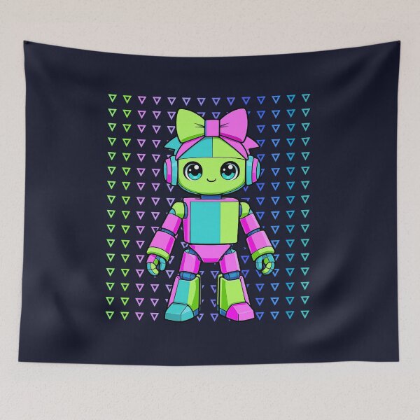 Item preview, Cute Neon Robot Girl – Kawaii Cyberpunk Bot with Bow designed and sold by Aimetoi.
