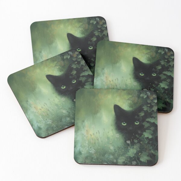 Item preview, Black cat with green eyes in ivy – Mystical nature magic designed and sold by monchie.
