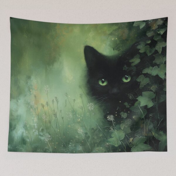 Item preview, Black cat with green eyes in ivy – Mystical nature magic designed and sold by monchie.