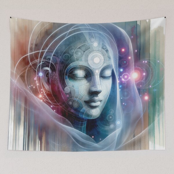 Item preview, Geometry of Stillness — Abstract Futuristic Buddha Portrait designed and sold by FriskyLemur.