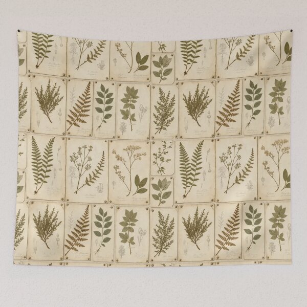 Item preview, Vintage Herbarium Botanical Specimens with Latin Names in Faded Olive designed and sold by StickyGuys.