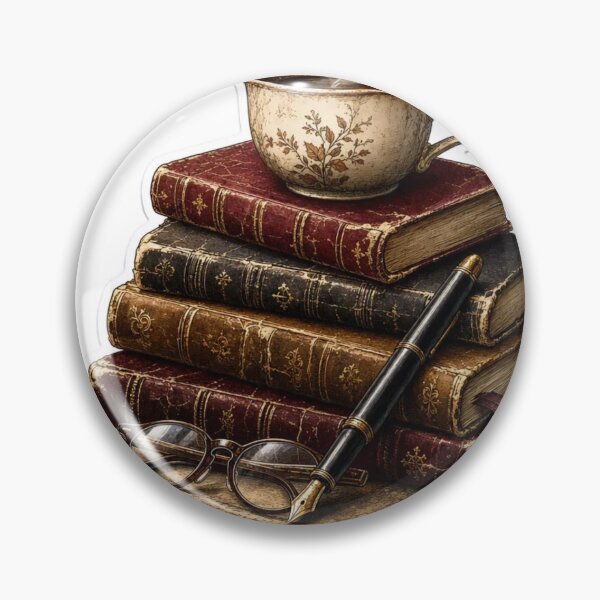 Item preview, Stacked Vintage Books with Coffee and Fountain Pen for Dark Academia designed and sold by StickyGuys.