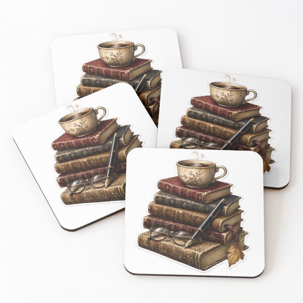 Item preview, Stacked Vintage Books with Coffee and Fountain Pen for Dark Academia designed and sold by StickyGuys.