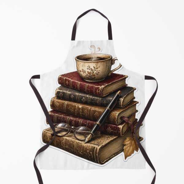 Item preview, Stacked Vintage Books with Coffee and Fountain Pen for Dark Academia designed and sold by StickyGuys.