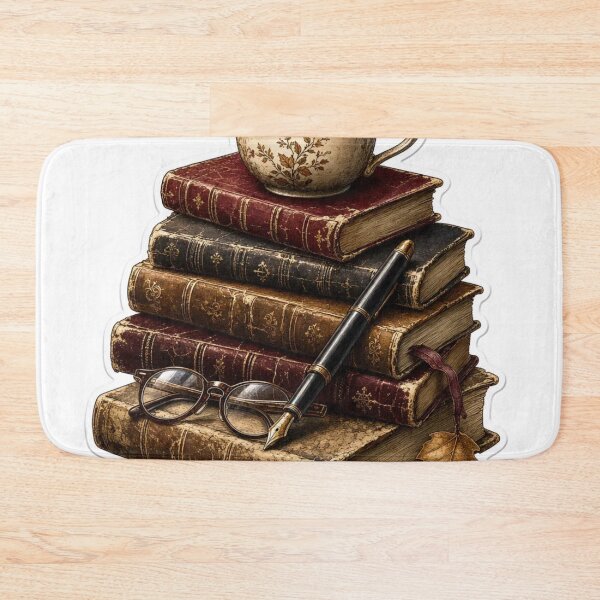 Item preview, Stacked Vintage Books with Coffee and Fountain Pen for Dark Academia designed and sold by StickyGuys.