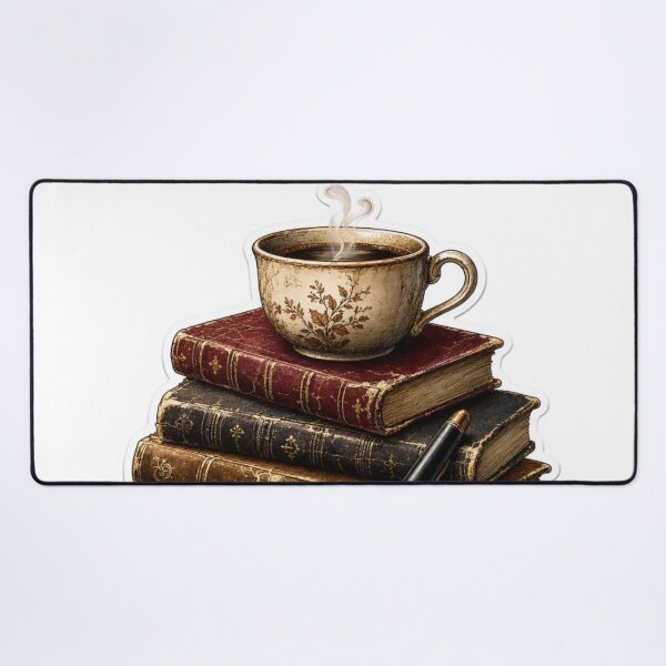 Item preview, Stacked Vintage Books with Coffee and Fountain Pen for Dark Academia designed and sold by StickyGuys.
