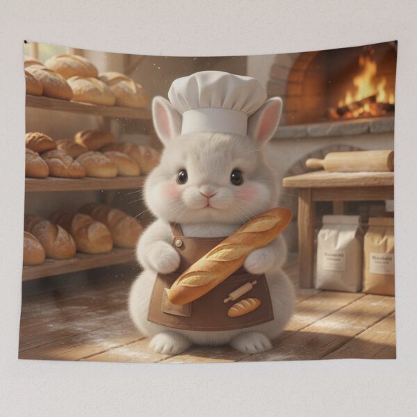 Item preview, Adorable Baker Bunny with Fresh Warm Baguette designed and sold by lovelistivkaa.