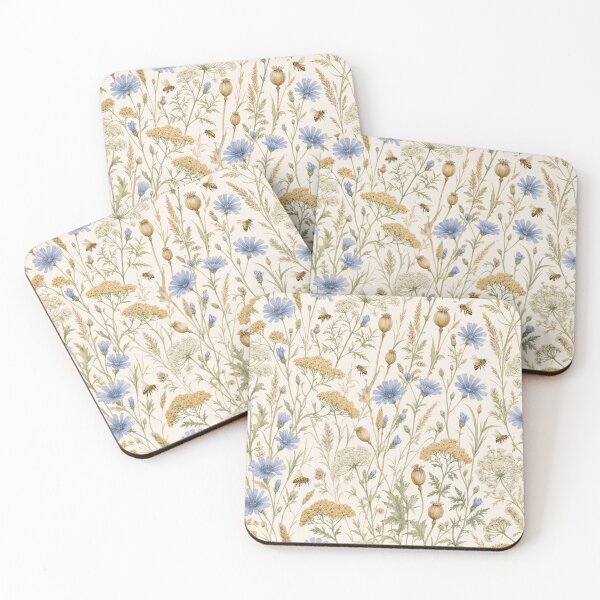 Item preview, Late Summer Wildflower Meadow with Bees and Chicory in Warm Honey designed and sold by StickyGuys.