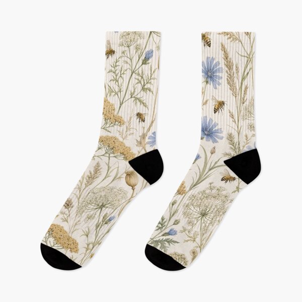 Item preview, Late Summer Wildflower Meadow with Bees and Chicory in Warm Honey designed and sold by StickyGuys.
