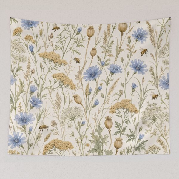 Item preview, Late Summer Wildflower Meadow with Bees and Chicory in Warm Honey designed and sold by StickyGuys.