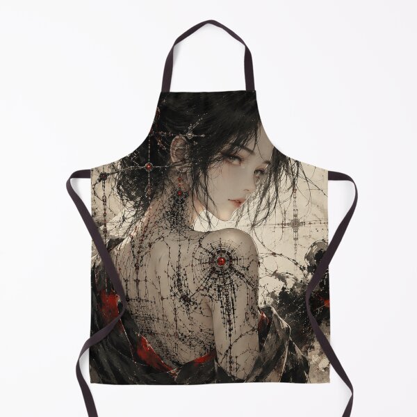 Item preview, Japanese Sumi-e Cyberpunk Geisha with Back Tattoo and Red Sun Poster designed and sold by Japan-kanji-ya.
