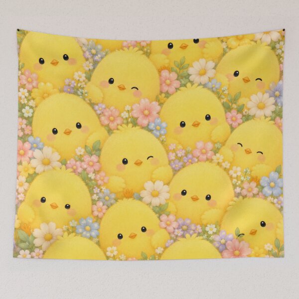 Item preview, Cute Fluffy Chicks with Spring Flowers Pattern | Kawaii Baby Chick Seamless Nursery Design designed and sold by Atum&Art.