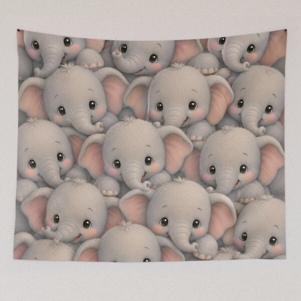 Item preview, Cute Fluffy Baby Elephant Pattern | Kawaii Elephant Nursery Seamless Design designed and sold by Atum&Art.
