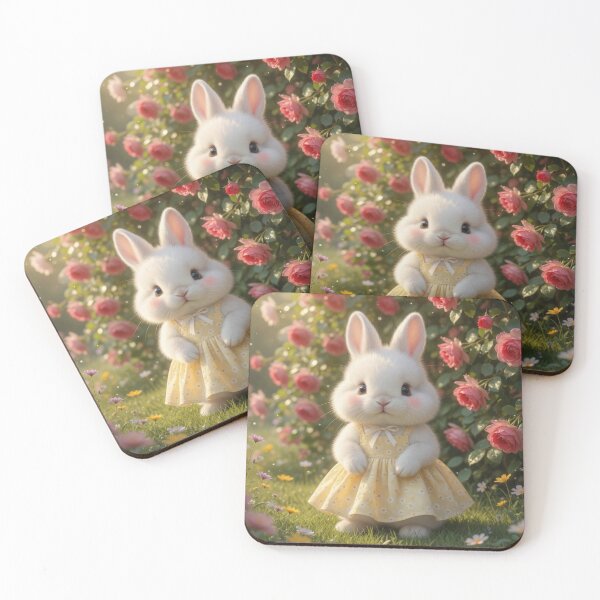 Item preview, Cute White Bunny in Daisy Sundress & Blooming Rose Garden designed and sold by lovelistivkaa.