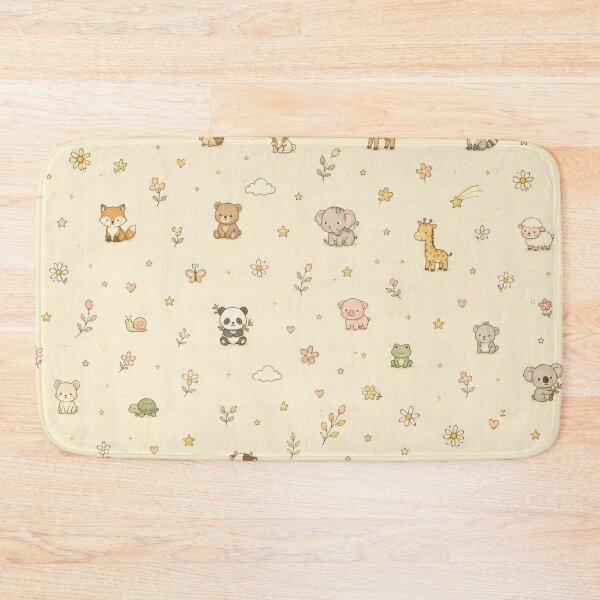 Artikelvorschau, Niedliches Baby-Tiermuster | Nahtloses Kinderzimmerdesign mit Wald- und Bauernhoftieren im Kawaii-Stil entworfen und verkauft von Atum&Art.