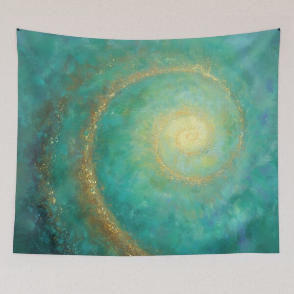 Item preview, Gold energy spiral on a turquoise background – Cosmic Harmony designed and sold by monchie.