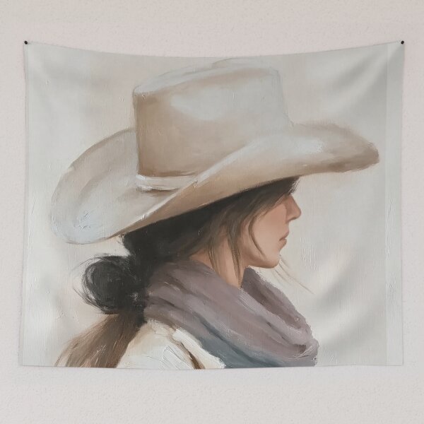 Item preview, Cowgirl Portrait Oil Painting | Western Cowgirl Wall Art | Cowboy Hat Artwork | Rustic Ranch Decor | Country Girl Print designed and sold by Artforhorse.